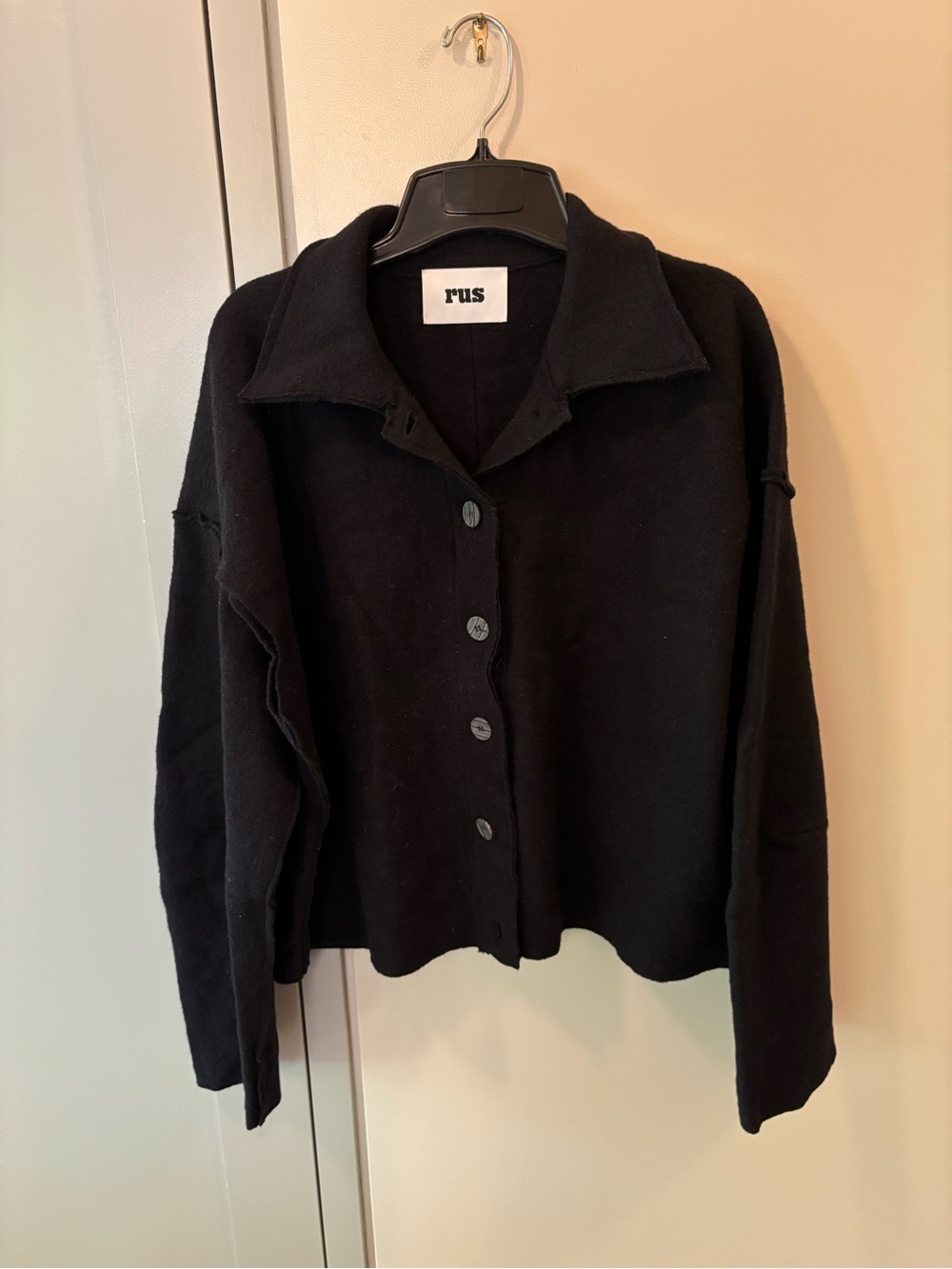RUS Black Button-Front Wool Jacket - Women's Coat